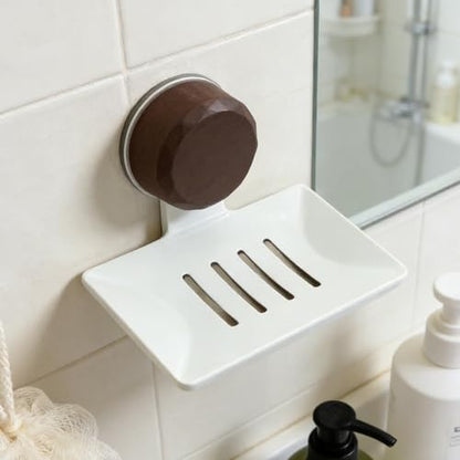 Self Draining Soap Dish with Suction Cup and Adhesive, Waterproof Wall Mounted Soap Holder, Drill-Free Sponge Tray for Shower Bathroom Kitchen (Creamy White) - color: Creamy White