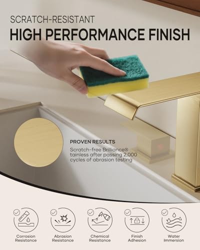 AVSIILE Waterfall Bathroom Faucet 3 Hole, Brushed Gold 8 Inch Widespread Modern 3 Piece Bathroom Sink Faucets & Parts, Touch On Lavatory Faucet for Bathroom Vanity - color: Brushed Gold, style: Straight Spout