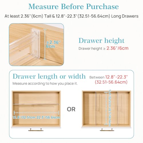 Vtopmart 2.36" Short Upgrade Drawer Dividers 12.8"-22.3" Expandable 4 Pack | Adjustable Kitchen Drawer Organizer, Clear Plastic Separator for Flatware, Utensils, Cutlery, Underwear Storage, Space Saving - size: Short-2.36" without Inserts