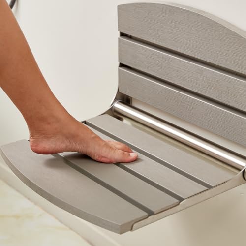 17.5" Folding Shower Seat Wall Mounted,Foldable Shower Bench,Fold Down Shower Seat,Folding Shower Seat Bench,Wall Mount Shower Seat Bench Chair (Grey) - color: Grey