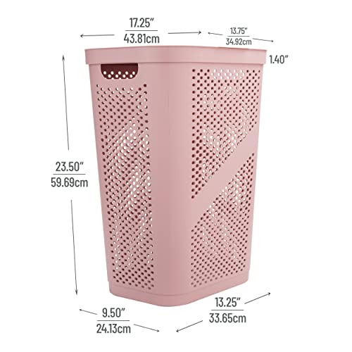 Mind Reader Slim Laundry Hamper with Lid, 60L Clothes Basket, Ventilated Plastic, Pink - color: Pink, size: Single