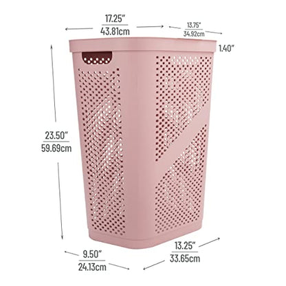 Mind Reader Slim Laundry Hamper with Lid, 60L Clothes Basket, Ventilated Plastic, Pink - color: Pink, size: Single
