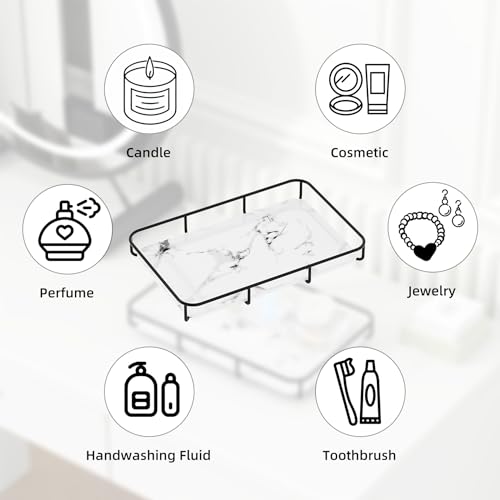 Dobbyby Vanity Tray Makeup Organizer Cosmetics Storage Bathroom Skincare Organizer Countertop Display Rack in Dresser Stainless Steel Shelf Marble Print Ceramic Trays - color: 1 Tier-black