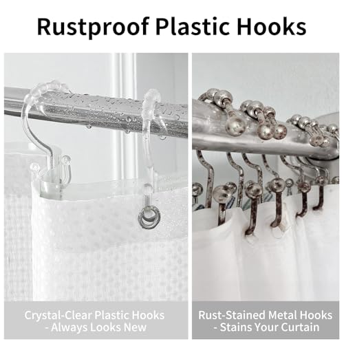 QiyI 3 in 1 Waffle Shower Curtain Set with Liner, White, 72 x 78 | Shower Curtain and Liner Set with Hooks, Waterproof Bathroom Curtain with PEVA Liner & 12 Double Sided Clear Plastic Rings - color: White, size: 72"W x 78"L (Pack of 1)