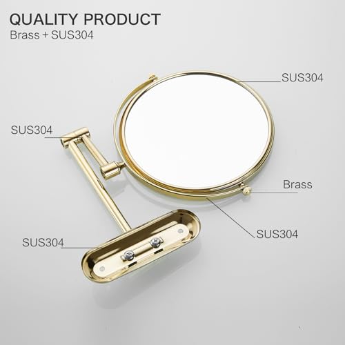 Gold 8 Inch Oval Base Bathroom Wall Mount Mirror 360 Degree Swivel | AIREMOEN 1x10x Magnifying, Double Sided, Adjustable Extension Arm Makeup Mirror Beauty Mirror Shaving Mirror