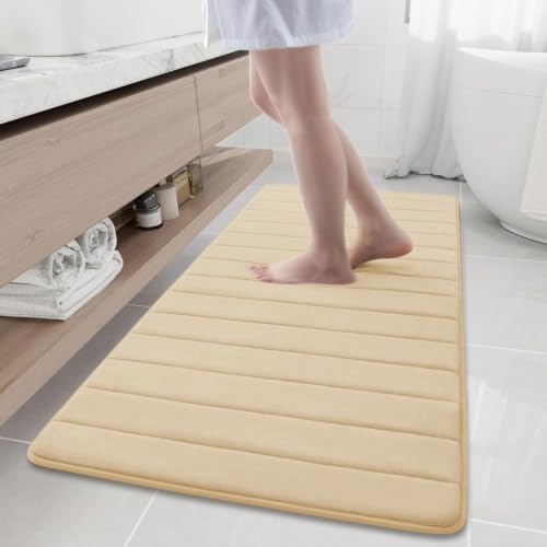 Buganda Memory Foam Bath Mat 60 x 24, Ultra Soft Absorbent Bathroom Rugs | Gold, Machine Washable Quick Dry Bath Mats for Bathroom Floor, Shower and Tub, Home Decor Accessories - color: Gold, size: 60" X 24"
