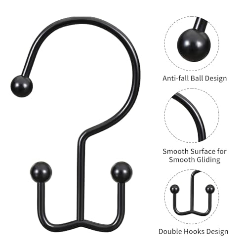 CHICTIE Black Shower Curtain Hooks, Double Shower Curtain Rings, Stainless Steel Shower Curtain Hooks Rings Rust Proof, Anti-Drop Shower Hooks Hangers for Shower Curtain Rods Bathroom (12 Pack) - color: Black