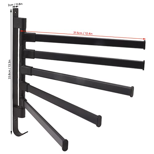 Swivel Towel Rack, Wall Mounted Aluminum Matte Back Towel Bar, Towel Holder with Bottom Hook and Multi Arms for Coats, Clothes, Handbags, Umbrellas(5 Rods) - color: 5 Rods