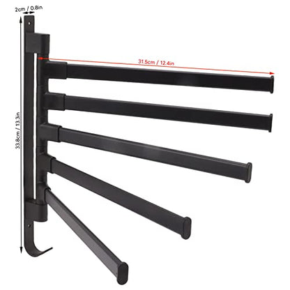 Swivel Towel Rack, Wall Mounted Aluminum Matte Back Towel Bar, Towel Holder with Bottom Hook and Multi Arms for Coats, Clothes, Handbags, Umbrellas(5 Rods) - color: 5 Rods