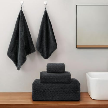 SmoothNovelty Set of 6 Extra Large Bath Towel 40 x 80 Inches Oversized Bath Sheet with 2 Shower Towels 2 Hand Towels 2 Washcloths for Adults Bathroom Spa Gym Quick Dry(Chevron Design,Dark Gray) - color: Dark Gray