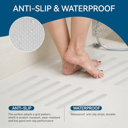 Anti-Skid Strips for Tub and Bathroom, 24-Pack Transparent | Grip Pads with Applicator Tool, Slip-Resistant Safety Set, For Washroom Floors, Steps, Stepladders, Spa Surfaces