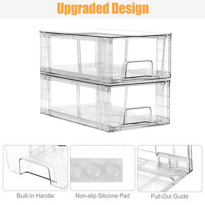 6 Pack Stackable Storage Drawers,Plastic Organizers Bins, Drawers Storage with Handles and Movable Dividers for Organization and Storage in Fridge,Bathroom, Pantry, Kitchen Cabinets, Under Sink - size: 6Pack 4.4"H-with Dividers
