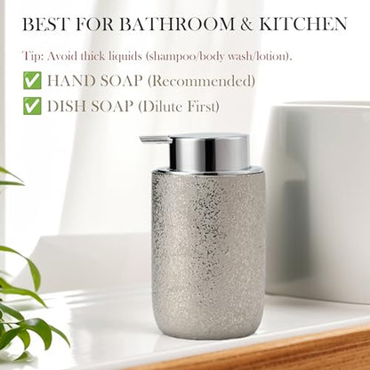 Speckled Silver Ceramic Foaming Soap Dispenser, 12 oz Refillable Foam Soap Pump Bottle for Bathroom Vanity, Kitchen Sink and Countertop - color: Platinum Silver
