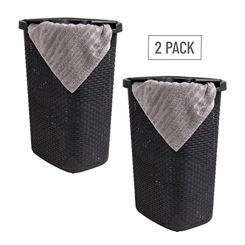 Mind Reader Slim Laundry Hamper with Lid, 60L Tall Clothes Basket, Narrow Tapered Design for Bathrooms, Closets and Laundry Rooms, Plastic, 2 Pack, Black - color: Black, size: 2-Pack