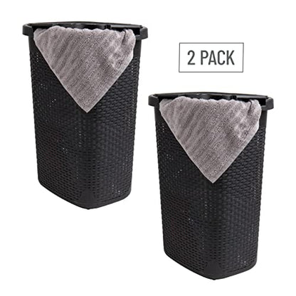 Mind Reader Slim Laundry Hamper with Lid, 60L Tall Clothes Basket, Narrow Tapered Design for Bathrooms, Closets and Laundry Rooms, Plastic, 2 Pack, Black - color: Black, size: 2-Pack