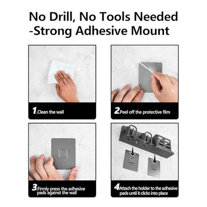 Electric Toothbrush Holder Wall Mounted - Aluminum, 3-Slot, Gray | Rust-proof Aluminum, Built-in Shelf. No-drill Mount. Holds 2 Brushes. Perfect Small Bathroom Storage - size: 3 Slots