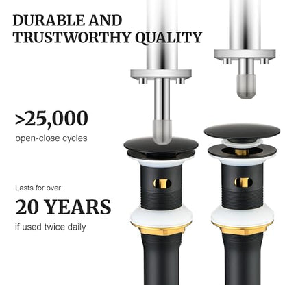 Pop up Sink Drain Stopper for Bathroom Vessel Vanity Sink Art Basin Matte Black ，Big Cap with Overflow, Metal Pop-up Drain Strainer with Detachable Basket Stopper - color: Matte Black, style: with overflow