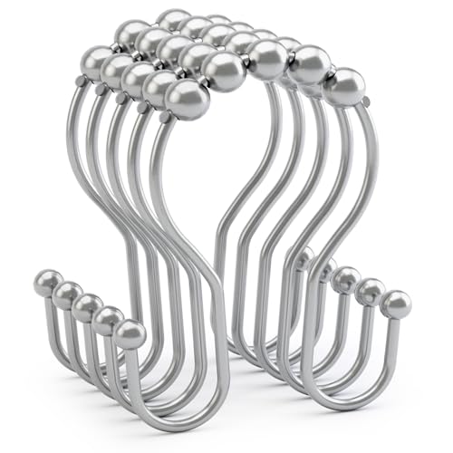 AmazerBath Shower Curtain Hooks, Shower Curtain Rings, Metal Chrome Shower Curtain Hooks Rust Proof, Smooth Glide Double Shower Hooks for Shower Curtain, Shower Rod Hooks 12Pcs - color: Chrome, style: Double Shower Hooks