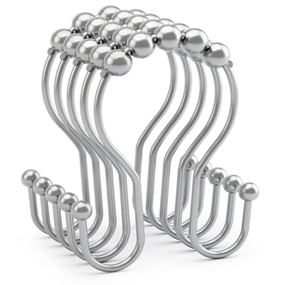 AmazerBath Shower Curtain Hooks, Shower Curtain Rings, Metal Chrome Shower Curtain Hooks Rust Proof, Smooth Glide Double Shower Hooks for Shower Curtain, Shower Rod Hooks 12Pcs - color: Chrome, style: Double Shower Hooks