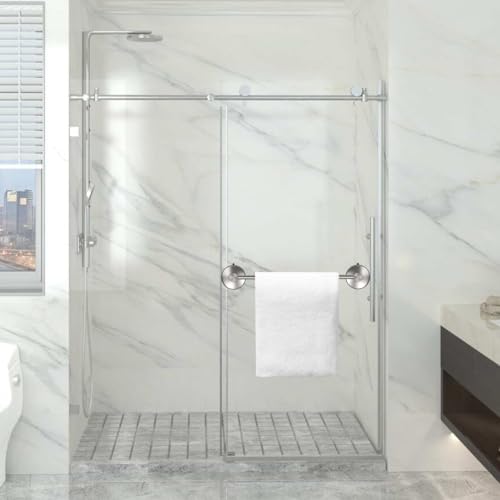 DGYB Adjustable Suction Cup Towel Bar for Bathroom 14 Inch ~ 27 Inch Set of 2 Brushed Nickel Towel Rack Stainless Steel Bath Towel Holder for Glass Shower Door - color: 14"~27" Towel Bar - 2pcs/Brushed Nickel