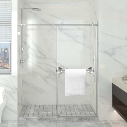 DGYB Adjustable Suction Cup Towel Bar for Bathroom 14 Inch ~ 27 Inch Set of 2 Brushed Nickel Towel Rack Stainless Steel Bath Towel Holder for Glass Shower Door - color: 14"~27" Towel Bar - 2pcs/Brushed Nickel