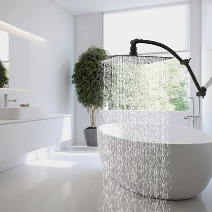 Hibbent All Metal 12'' Rain Shower Head, 16'' Extension Arm, Matte Black | cUPC Certified High Pressure Rainfall Showerhead with Solid Brass Adjustable Shower Head Extension Arm, Fixed Showerheads - color: Matte Black, style: Square 12''