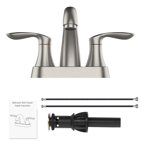 Bathroom Faucet, 4 Inch Bathroom Faucets for Sink 3 Hole, Centerset Bathroom Sink Faucet with Plastic Pop-Up Drain and cUPC Lead-Free Hose(Brushed Nickel) - color: Brushed Nickel, size: 4 inch 1 pack