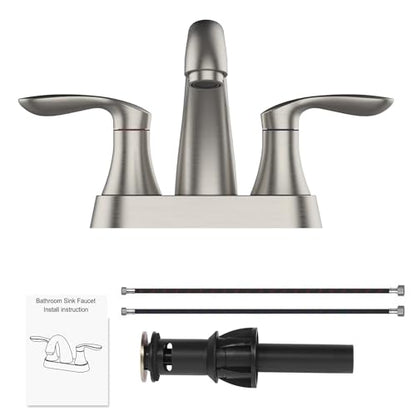 Bathroom Faucet, 4 Inch Bathroom Faucets for Sink 3 Hole, Centerset Bathroom Sink Faucet with Plastic Pop-Up Drain and cUPC Lead-Free Hose(Brushed Nickel) - color: Brushed Nickel, size: 4 inch 1 pack