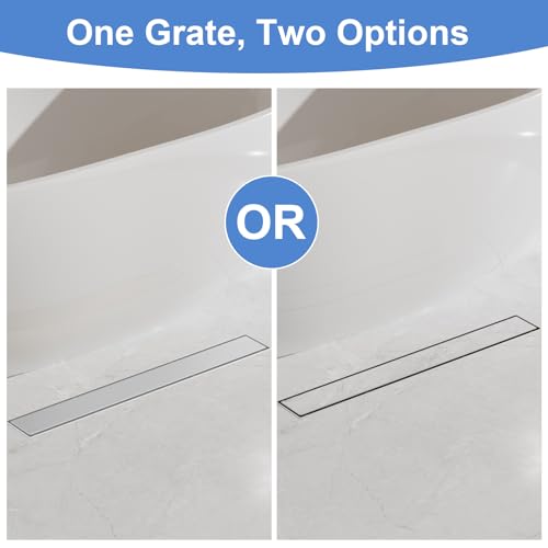 18 Inch Linear Shower Drain-Brushed Nickel, with Tile Insert Grate | AISI 304 Stainless Steel Shower Drain, Rectangle Shower Floor Drain with Leveling Feet, Fits Bathroom & Balcony etc - color: Brushed Nickel, size: 18 Inch