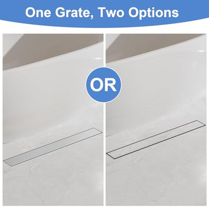 18 Inch Linear Shower Drain-Brushed Nickel, with Tile Insert Grate | AISI 304 Stainless Steel Shower Drain, Rectangle Shower Floor Drain with Leveling Feet, Fits Bathroom & Balcony etc - color: Brushed Nickel, size: 18 Inch