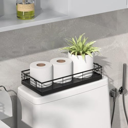 Toilet Paper Basket 2 Pack, 13 Inch Toilet Tank Basket with Handles, Black | 2PCS Bathroom Basket, Back of Toilet Basket, Toilet Tank Tray Toilet Organizer for Toilet Paper Storage Toiletries Essentials - color: Black