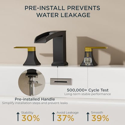 FORIOUS Roman Bathtub Faucet 3 Hole Deck Mount with 2 Handle Black and Gold | Tub Faucet for 3-Hole Set, 6-12" Centered Distance, Widespread Garden Bath Tub, Waterfall Spout, High Flow, Brass - color: Black and Gold