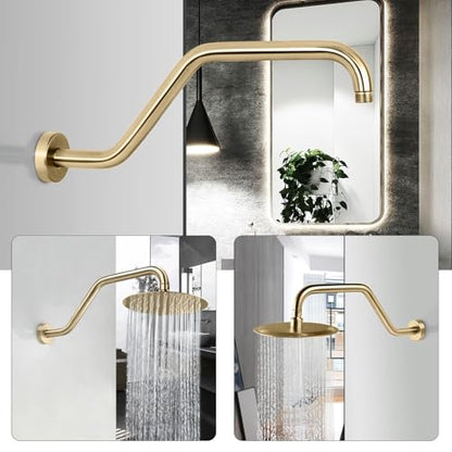 High Rise Shower Arm with Flange,15.5 Inch Gooseneck Shower Arm Extension,Stainless Steel S Shaped Shower Showerarm,Brushed Gold,9Z4MKK - color: Brushed Gold, style: Z Shaped