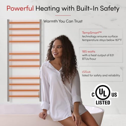 WarmlyYours Ontario Heated Towel Rack, 11 Bars, Polished Stainless Steel | Wall-mounted electric towel warmer for bathrooms, 11 heated bars, hardwired, spa-like warm towels every day