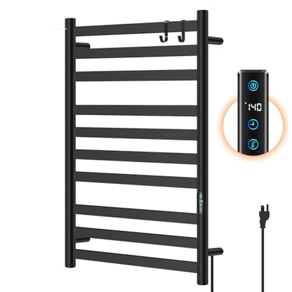 Heated Towel Rack for Bathroom, Hot Towel Warmer Rack Large 10 Bar Electric Hot Towel Warmer, Stainless Steel Wall Mounted Rack with LED Built-in Timer, Plug-in, Fast Heating, Black - color: Black