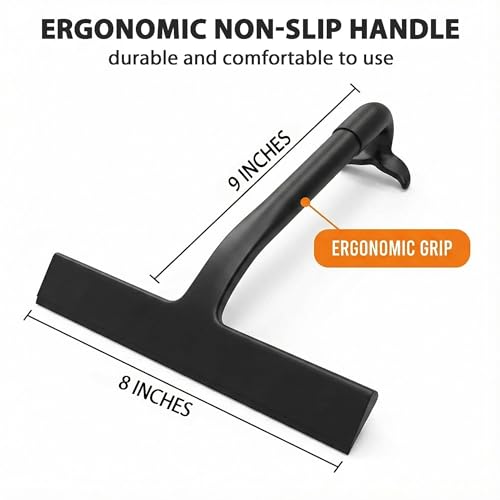 Shower Squeegee for Glass Doors, Hang Anywhere Silicone Shower Squeegee with Hook Design for Easy Hanging and Cleaning (Black) - color: Black