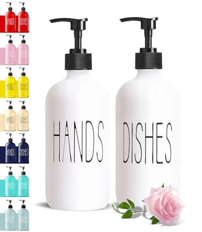 COHOSEGE 16 Oz Glass Soap Dispenser Set 2 Pack for Kitchen Sink,Contains Hand and Dish Soap Dispenser,White Kitchen Utensils - color: White