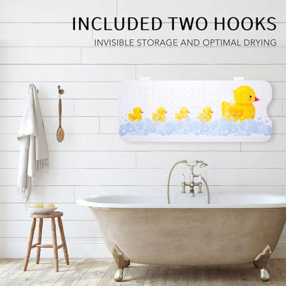 PRATIQUE Kids Bath Mat for Tub Non Slip，40 X 16 Inch Extra Long Kids Bathtub Mat Duck Print Bathtub Shower Mat Safety Anti Slip with Suction Cups and Drain Holes, Machine Washable - color: Yellow Duck