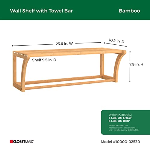 ClosetMaid Bamboo Wall Shelf with Towel Bar, Wall Mount Storage Shelves, Organizer Rack, Natural Finish - style: 1-Tier