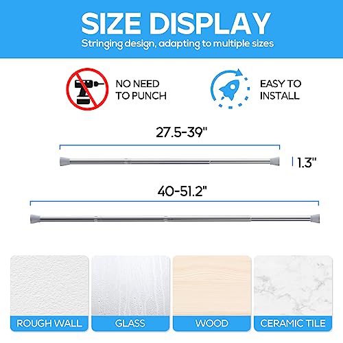 Tension Curtain Rod Silver Tension Rod 28 To 48 Inch Spring Curtain Rod Non Slip Tension Rods 1pcs For Windows No Drilling Adjustable Tension Rods of Curtain Window Closet Kitchen Wardrobe - color: Silver, size: 28-48 inch 1pcs