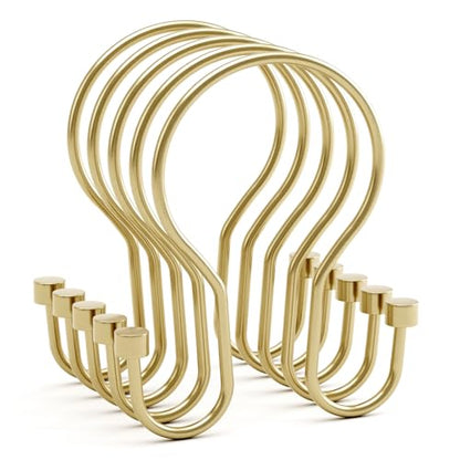 AmazerBath Shower Curtain Hooks, Shower Curtain Rings with Cylindrical Design, Light Gold Shower Curtain Hooks Rust Proof, Metal Double Hook Shower Hooks for Shower Curtain - color: Light Gold, style: Double Shower Hooks