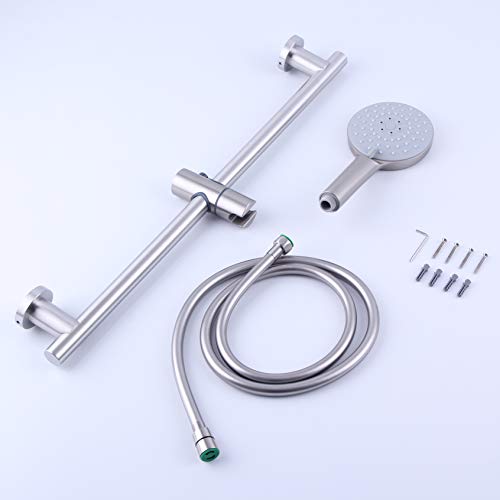 Shower Slide Bar with three Function Massaging Hand Shower Head Adjustable SUS 304 Stainless Steel Brushed D500011BN - color: Brushed Nickel