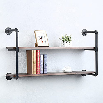 Industrial Pipe Shelves With Wood Planks,Rustic Pipe Shelving Wall Shelf | Metal Pipe Solid Pine Wood,Easy to Assemble,Wooden Board Thickness 0.78 In,For Bar Farmhouse Kitchen Office Bathroom,Bedroom - color: 2-layer, size: 42in