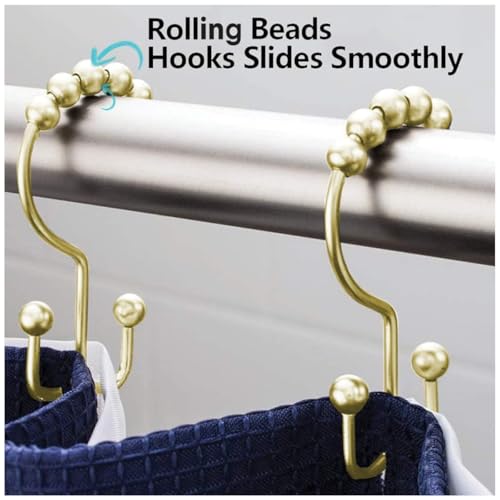 Shower Curtain Hooks Rings, Rust Resistant Metal Double Glide Shower Hooks Rings for Bathroom Shower Rods Curtains, Set of 12 Hooks - Gold - color: Gold