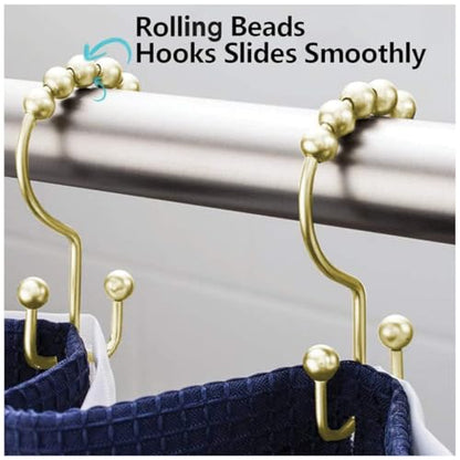 Shower Curtain Hooks Rings, Rust Resistant Metal Double Glide Shower Hooks Rings for Bathroom Shower Rods Curtains, Set of 12 Hooks - Gold - color: Gold