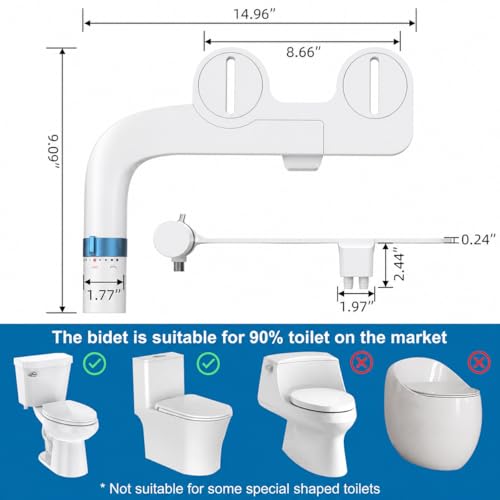 Bidet Attachment for Toilet, Non Electric Dual Nozzle, Self Cleaning Toilets Bathroom Spray for Butt Wash, Easy Slim Adjustable Pressure Control, Rv Bidets Gifts, Blue