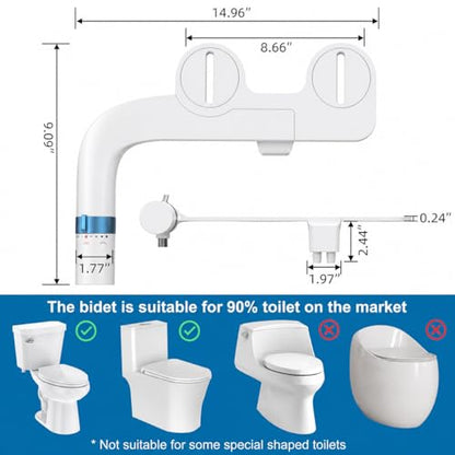 Bidet Attachment for Toilet, Non Electric Dual Nozzle, Self Cleaning Toilets Bathroom Spray for Butt Wash, Easy Slim Adjustable Pressure Control, Rv Bidets Gifts, Blue