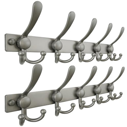 Coat Rack Wall Mount, Heavy Duty 12-Gauge Base vs Flimsy 1mm, Double-Thick Solid Anti-Snap Hooks, 16” Stud-Mount, Stainless Steel Hanger for Clothes Hat Entryway Closet, Grey, Pack of 2 - color: Gray, size: L=17" (2pcs)