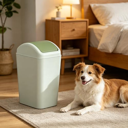 4.5 Gallon Plastic Swing Lid Trash Can, Slim Garbage Bin, Green | Trash Bin with Lid, Waste Basket Swing Top - color: Green