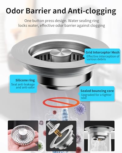3 in 1 Kitchen Sink Drain Strainer [304 Stainless Steel Pop Up] Anti-Clogging Kitchen Sink Drain Stopper Stainless Steel Efficiently Drainage Odor Filter Sink Plug for Us Standard 3-1/2 Inch - style: SUS304 Drain Strainer-1Pack